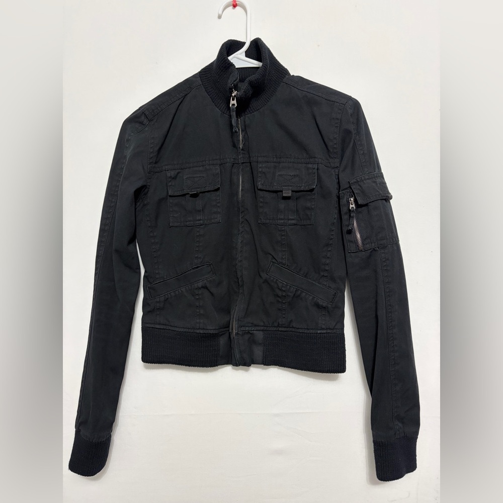 Plugg women’s size XS Black Utility Jacket Zip-Up Cotton (C43)✨